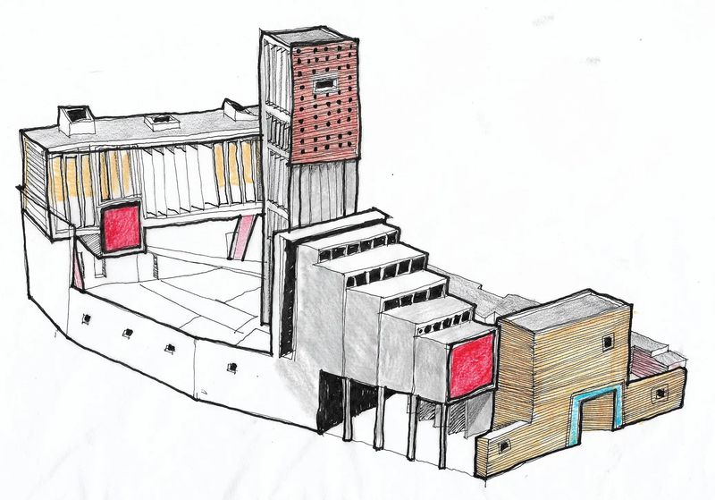 Axonometric sketch showing materials