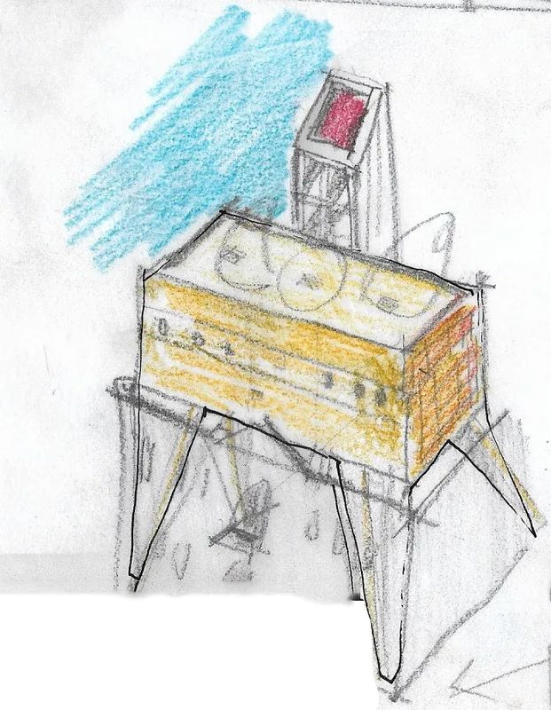 Sketch of the raised block and tower