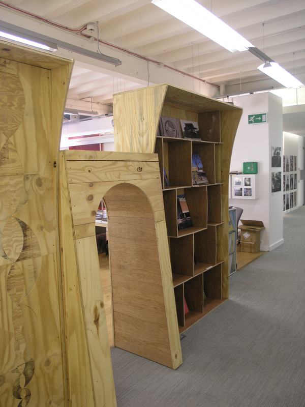 The arch and shelving of the display structure