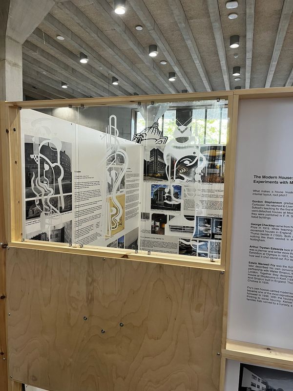 Etched-glass figures over the display panels