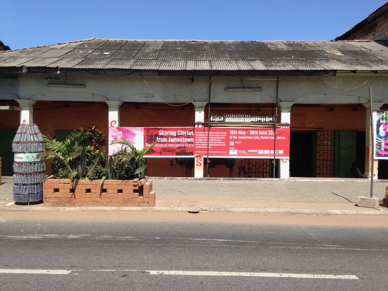The exhibition banner on the café frontage